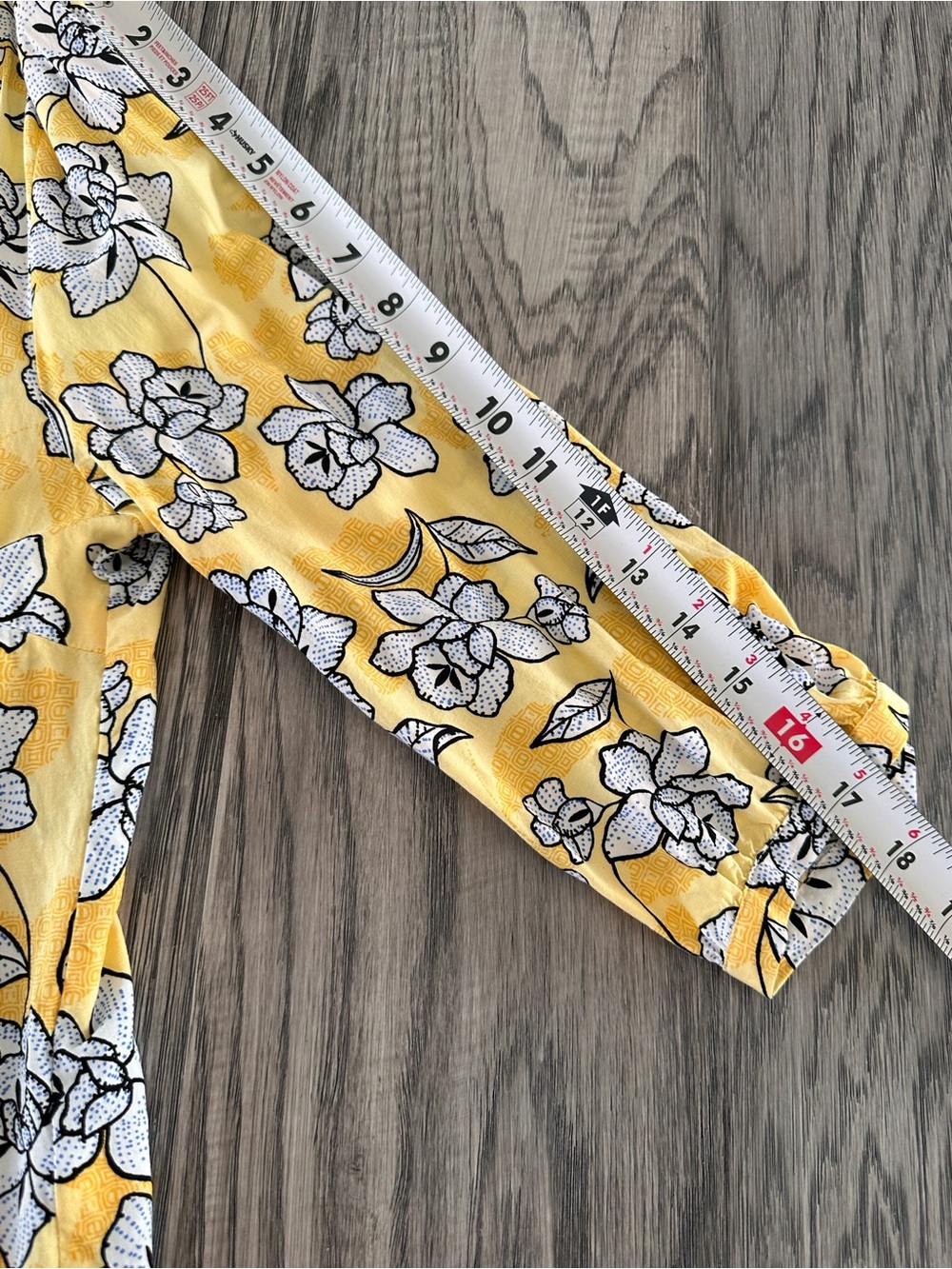 Women's Yellow Floral Blouse with White and Black Print